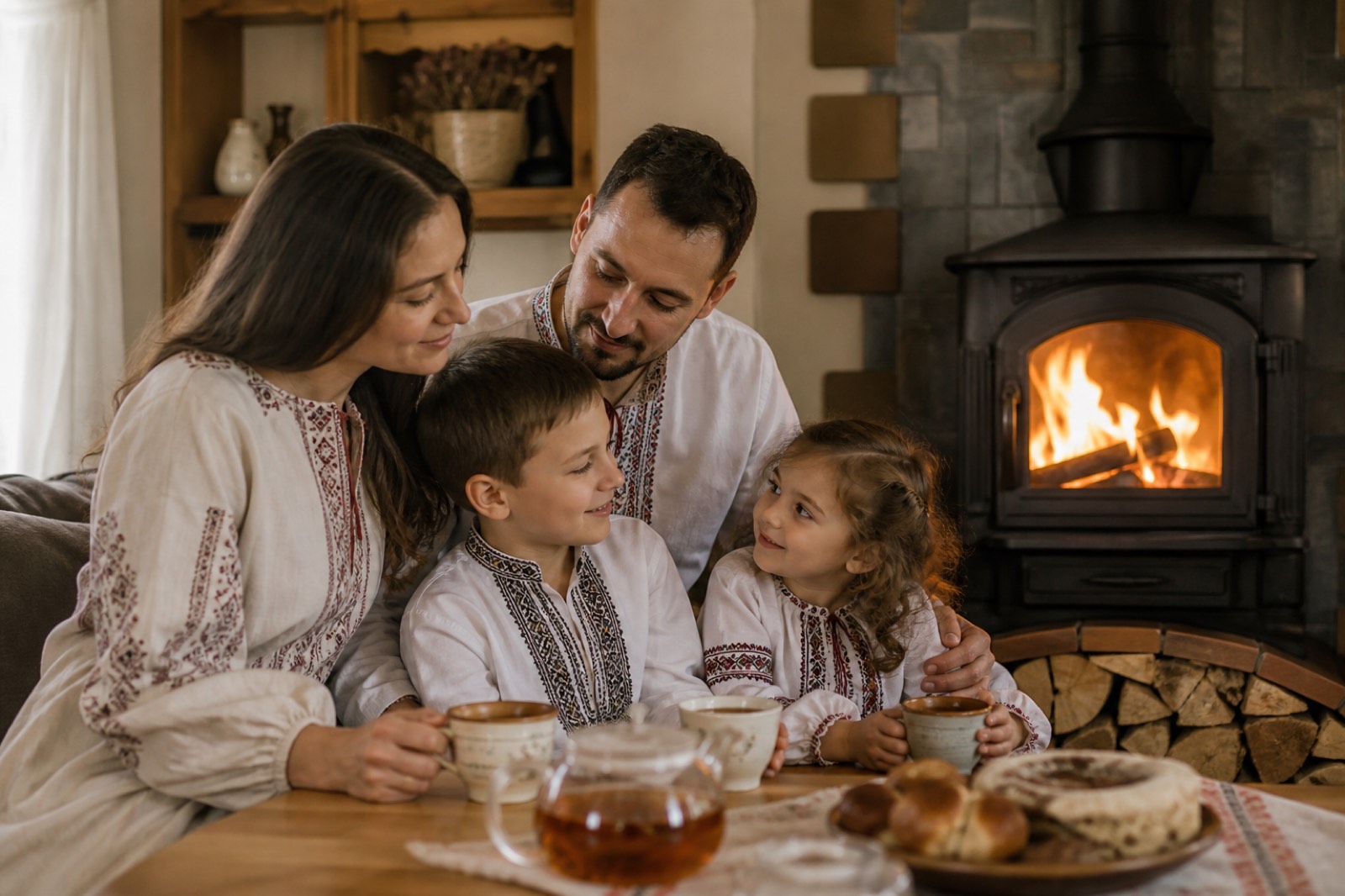 Родина біля печі